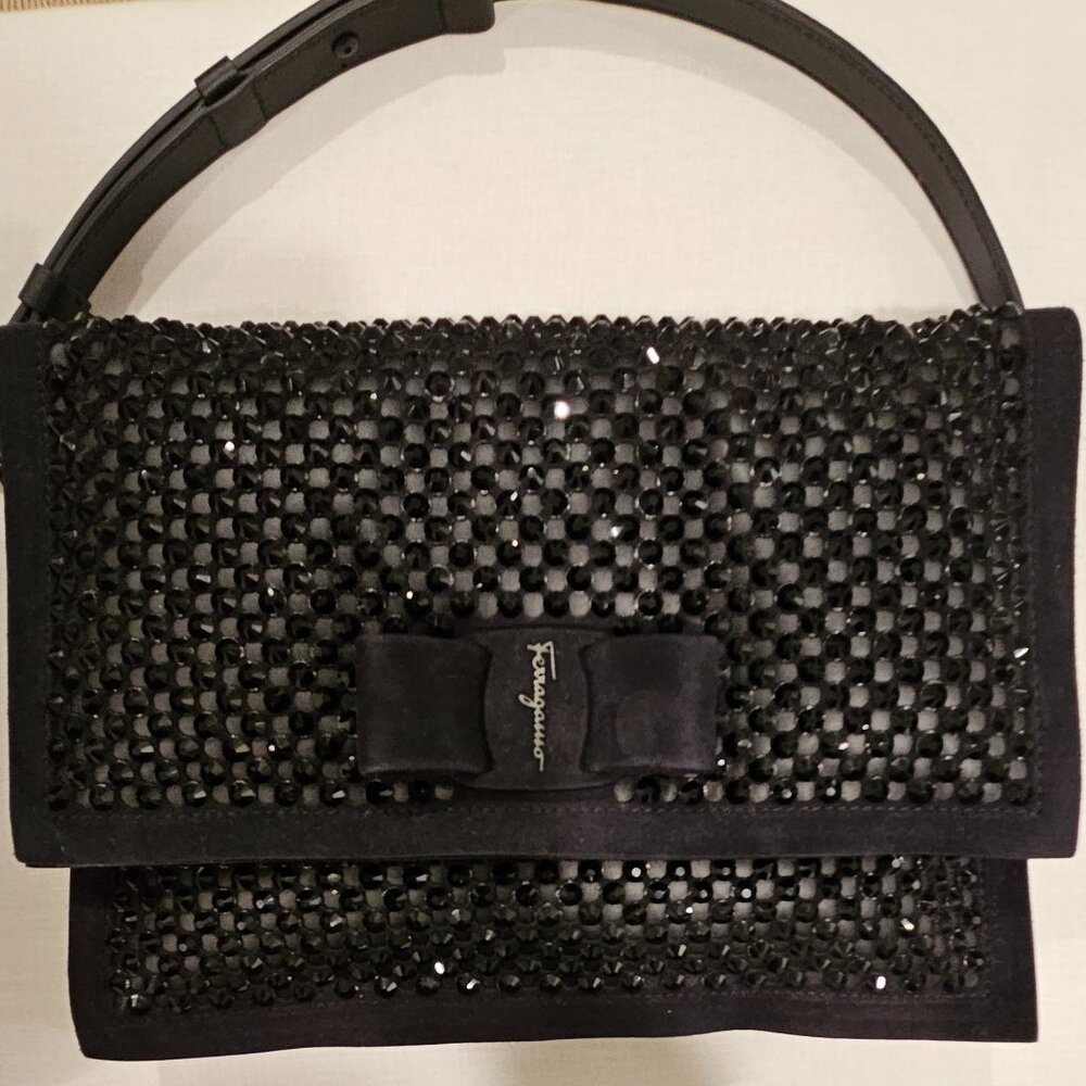 Ferragamo Suede Crystal Viva Bow bag
